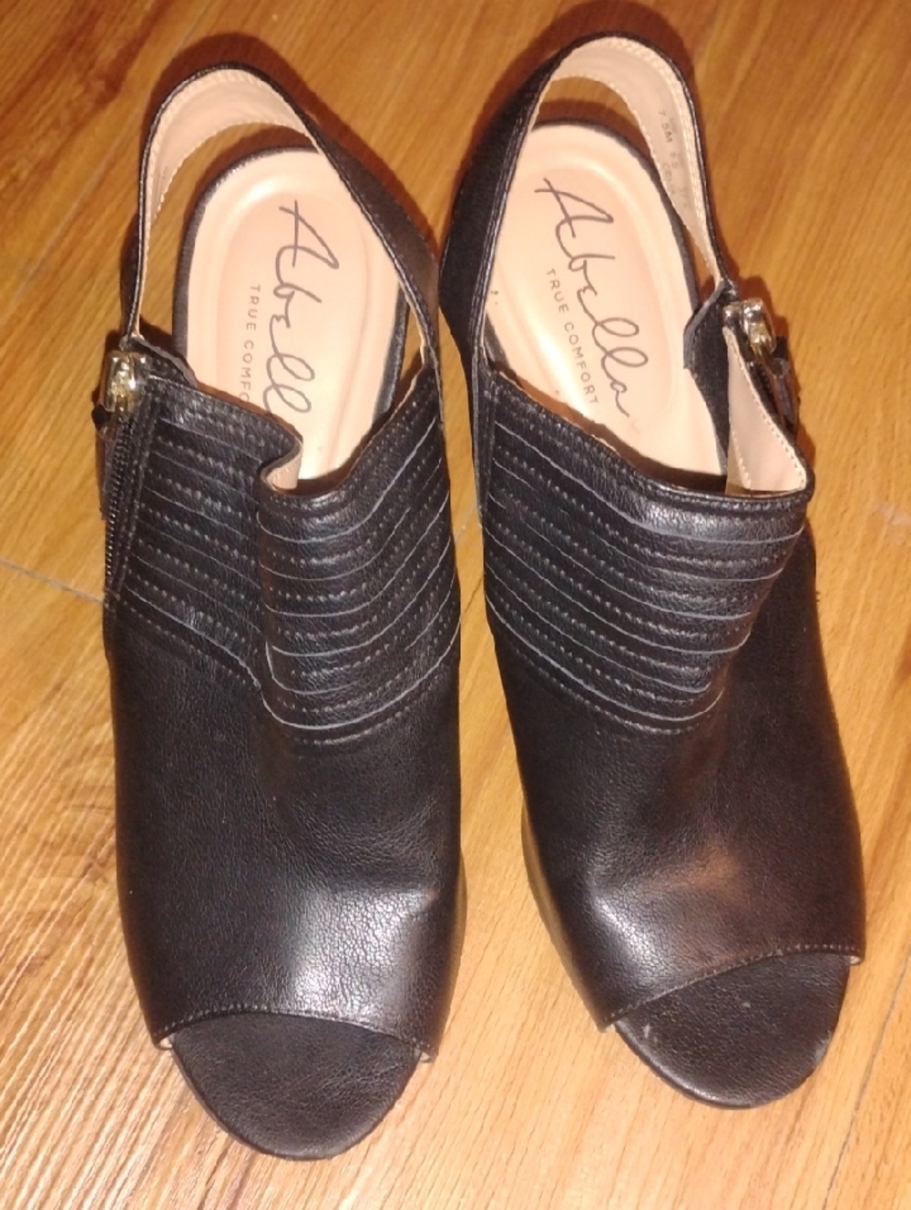 Abella Black Leather Peep-Toe Slingback Mules